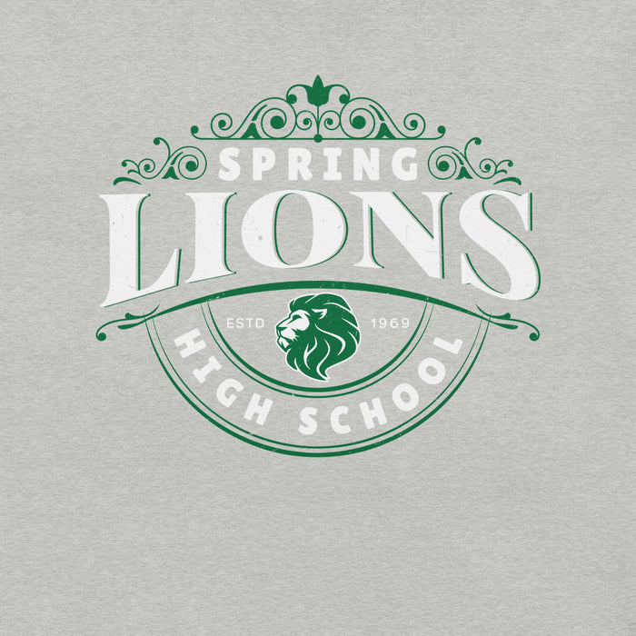 Close-up view of Spring High School Lions Grey Premium Unisex T-shirt 211