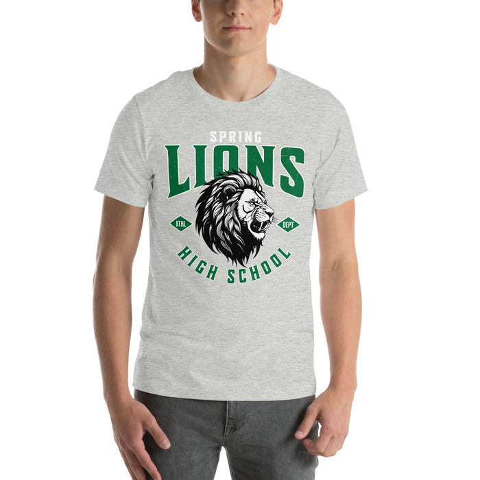 Man wearing Spring High School Lions Grey Premium Unisex T-shirt 213