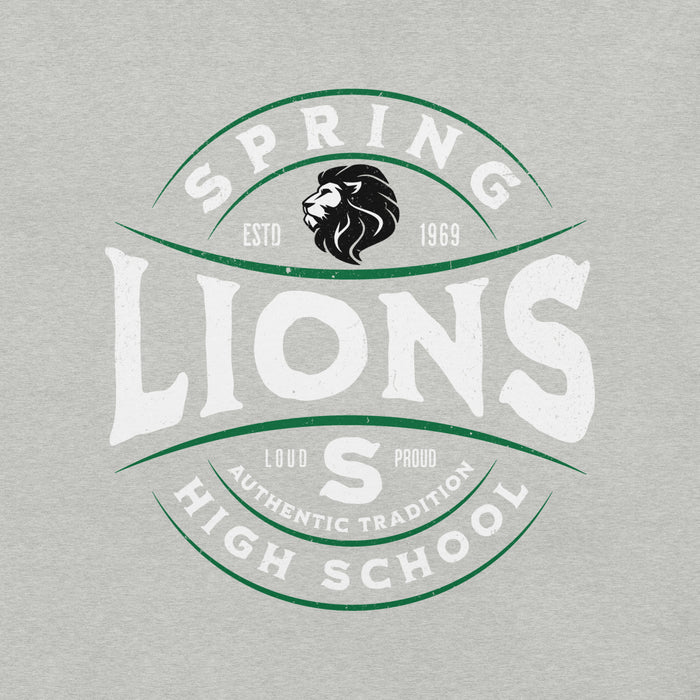 Close-up view of Spring High School Lions Grey Premium Unisex T-shirt 218