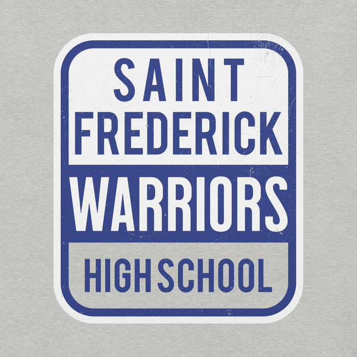 Close-up view of St. Frederick High School Warriors Grey Premium Unisex T-shirt 024