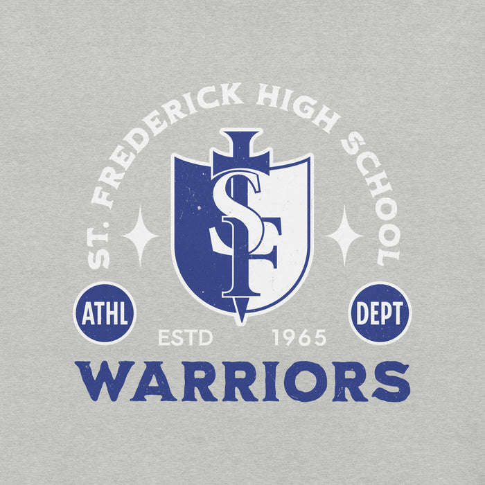 Close-up view of St. Frederick High School Warriors Grey Premium Unisex T-shirt 208