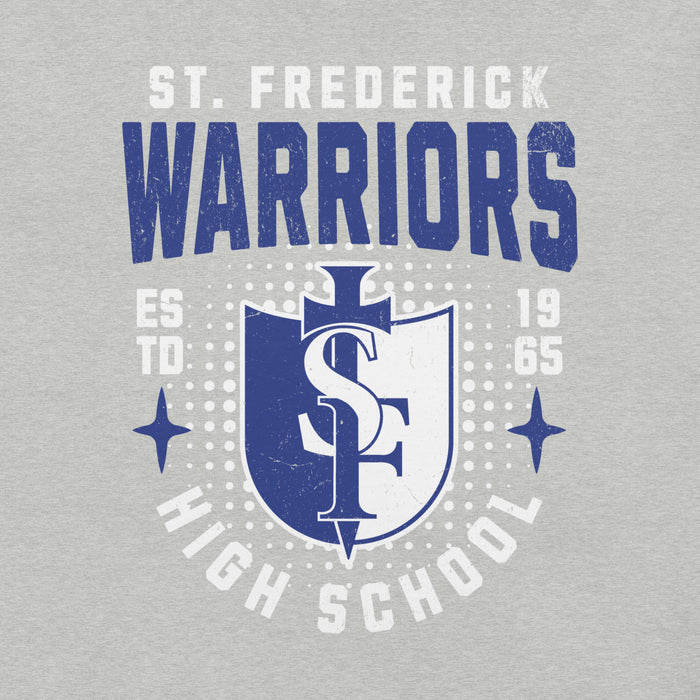 Close-up view of St. Frederick High School Warriors Grey Premium Unisex T-shirt 204