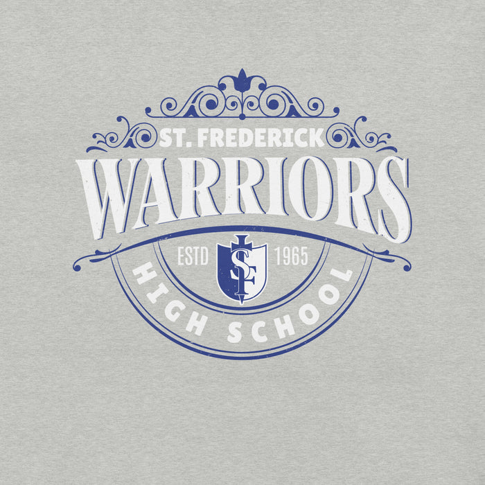 Close-up view of St. Frederick High School Warriors Grey Premium Unisex T-shirt 211