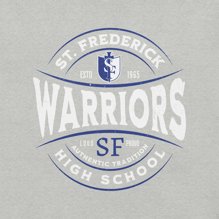 Close-up view of St. Frederick High School Warriors Grey Premium Unisex T-shirt 218