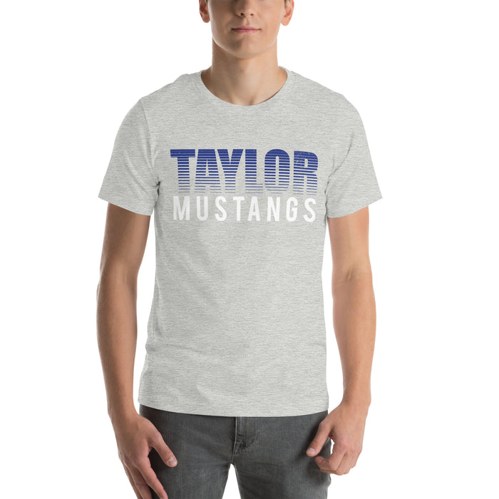 Man wearing Taylor High School Mustangs Grey Premium Unisex T-shirt 024