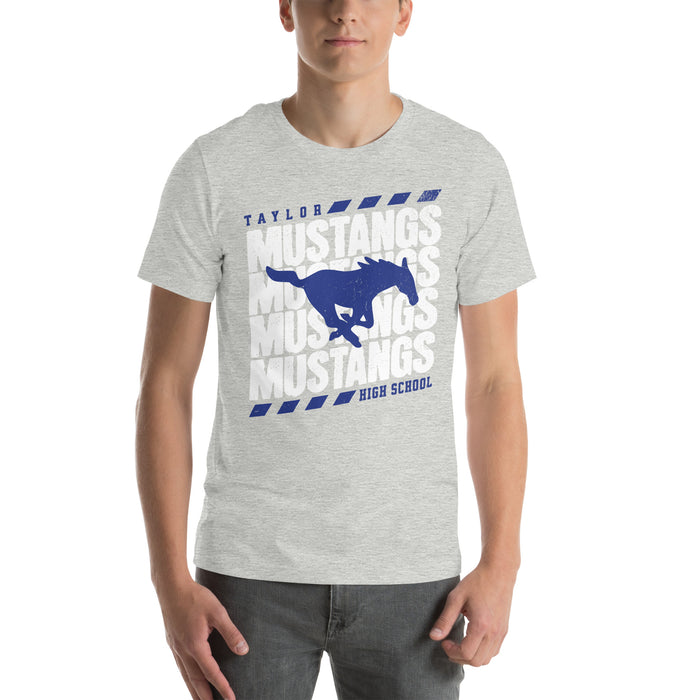 Man wearing Taylor High School Mustangs Grey Premium Unisex T-shirt 223