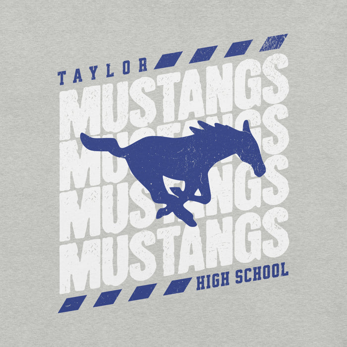 Close-up view of Taylor High School Mustangs Grey Premium Unisex T-shirt 223