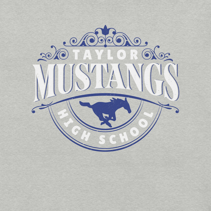 Close-up view of Taylor High School Mustangs Grey Premium Unisex T-shirt 211