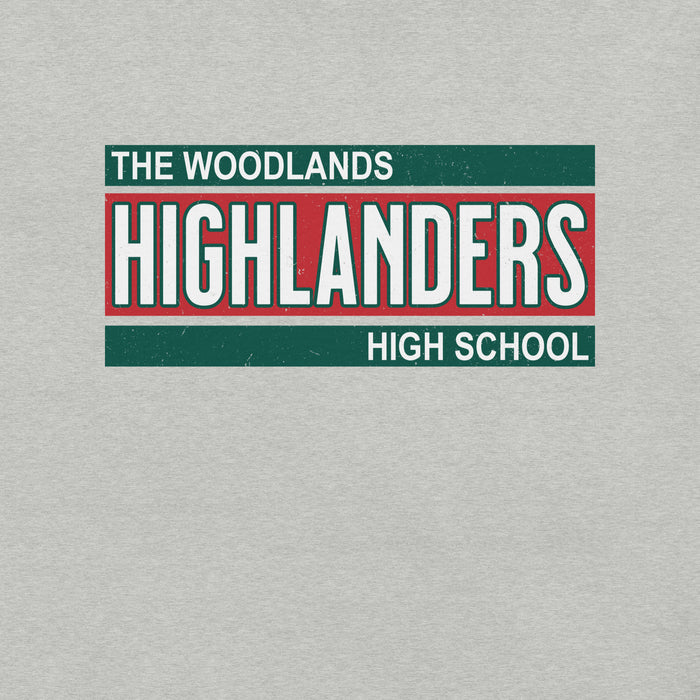 Close-up view of The Woodlands High School Highlanders Athletic Heather Premium Unisex T-shirt 098