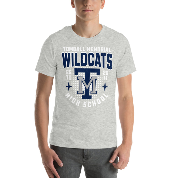 Man wearing Tomball Memorial High School Wildcats Grey Premium Unisex T-shirt 204