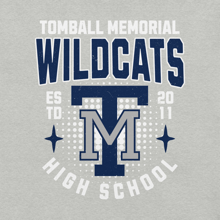 Close-up view of Tomball Memorial High School Wildcats Grey Premium Unisex T-shirt 204