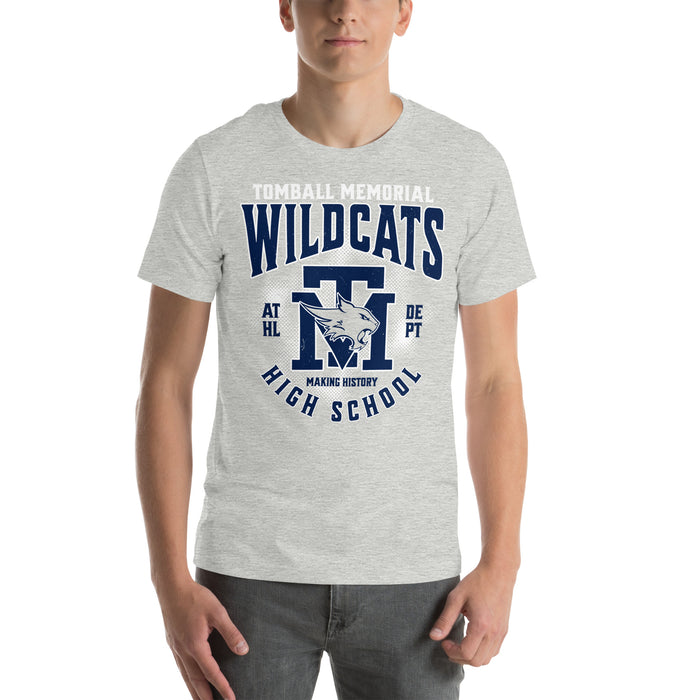 Man wearing Tomball Memorial High School Wildcats Grey Premium Unisex T-shirt 213