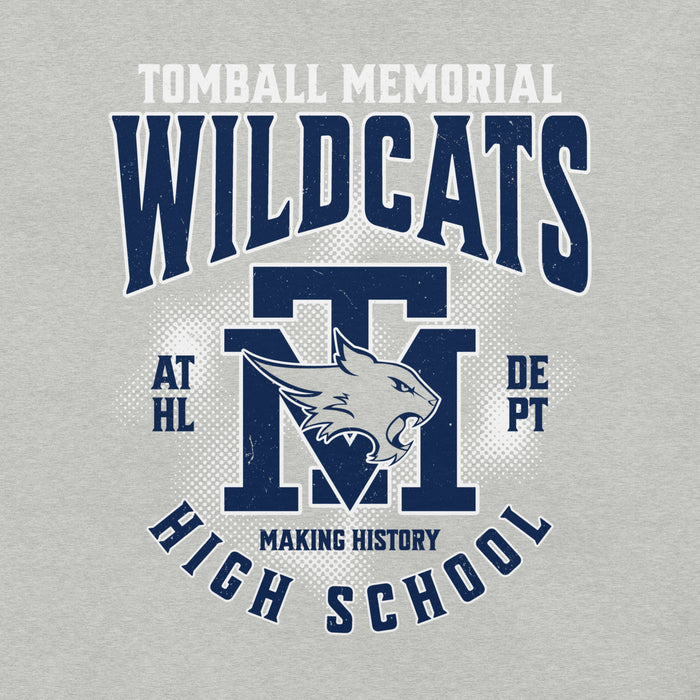 Close-up view of Tomball Memorial High School Wildcats Grey Premium Unisex T-shirt 213