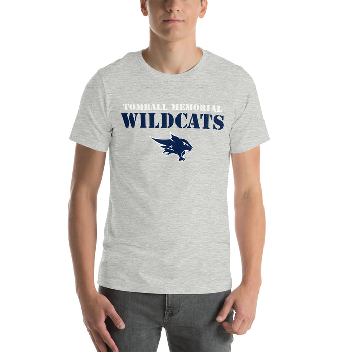 Man wearing Tomball Memorial High School Wildcats Grey Premium Unisex T-shirt 222