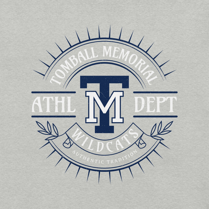 Close-up view of Tomball Memorial High School Wildcats Grey Premium Unisex T-shirt 201