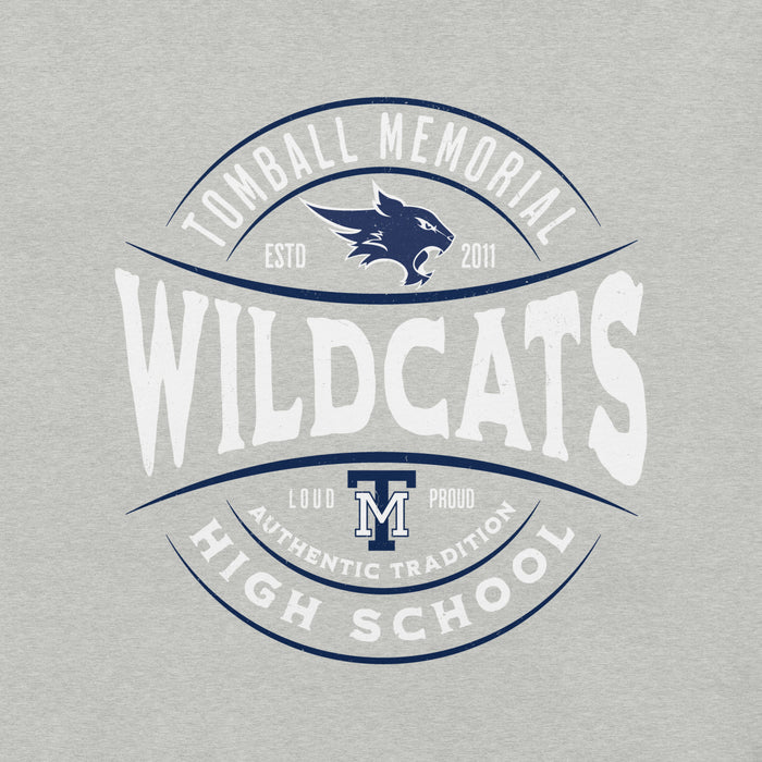 Close-up view of Tomball Memorial High School Wildcats Grey Premium Unisex T-shirt 218