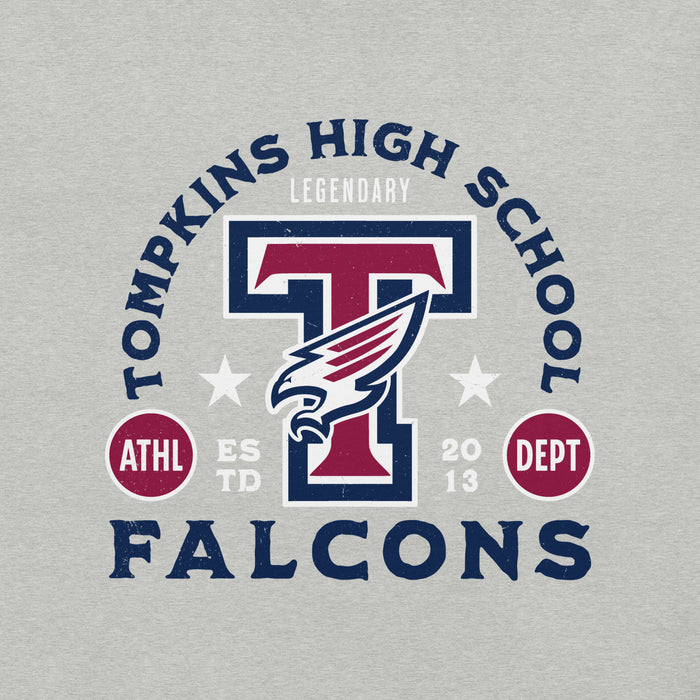 Close-up view of Tompkins High School Falcons Grey Premium Unisex T-shirt 208