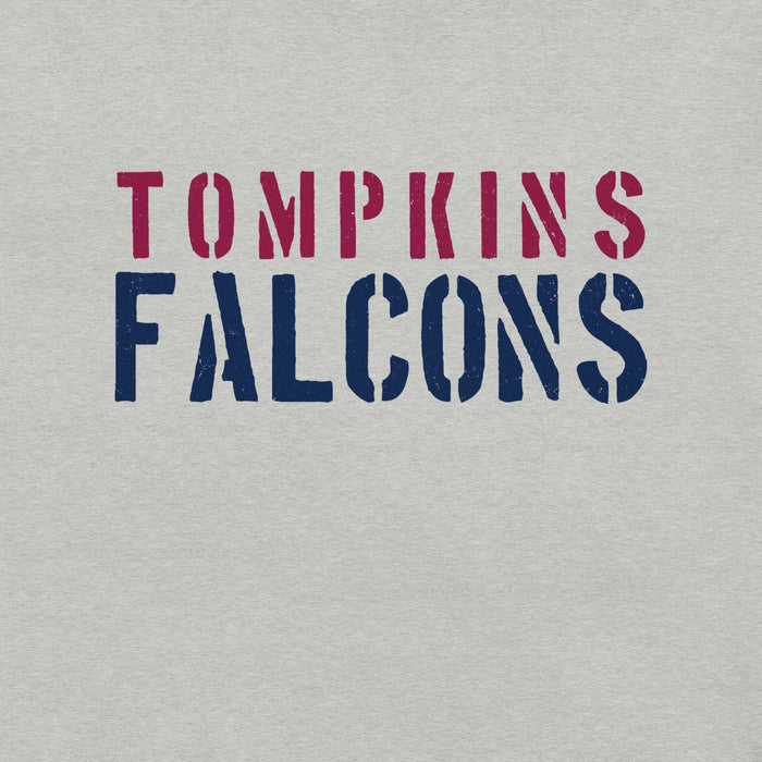 Close-up view of Tompkins High School Falcons Grey Premium Unisex T-shirt 017