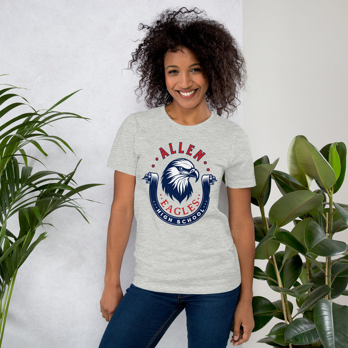 Woman wearing Allen High School Eagles Premium Grey Unisex T-shirt 216