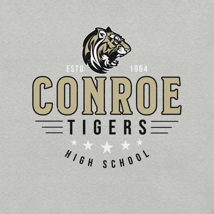 Close-up view of Conroe High School Tigers Athletic Heather Premium Unisex T-shirt 217