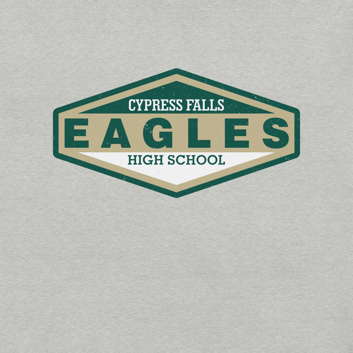 Close-up view of Cypress Falls High School Eagles Heather Grey Premium Unisex T-shirt 009