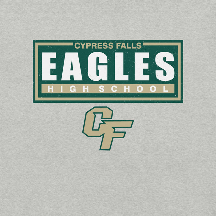 Close-up view of Cypress Falls High School Eagles Heather Grey Premium Unisex T-shirt 049