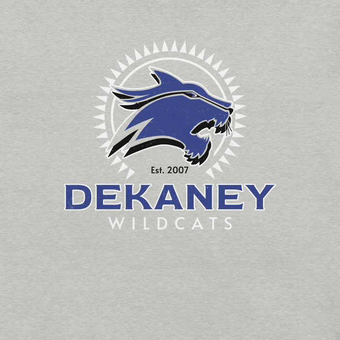 Close-up view of Dekaney High School Wildcats Heather Grey Premium Unisex T-shirt 226