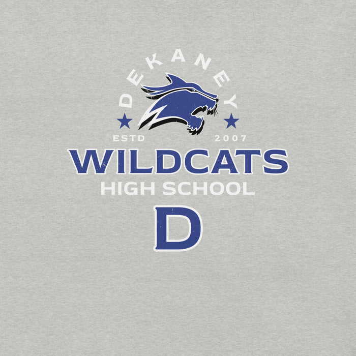 Close-up view of Dekaney High School Wildcats Heather Grey Premium Unisex T-shirt 222