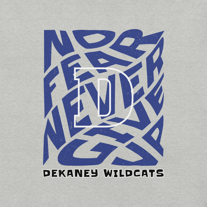 Close-up view of Dekaney High School Wildcats Heather Grey Premium Unisex T-shirt 236