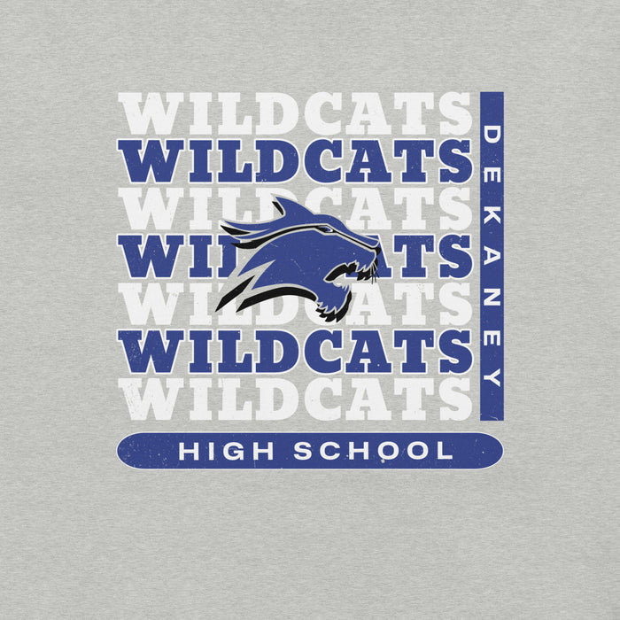 Close-up view of Dekaney High School Wildcats Heather Grey Premium Unisex T-shirt 235