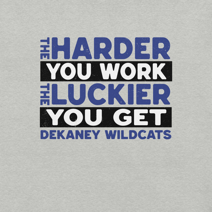 Close-up view of Dekaney High School Wildcats Heather Grey Premium Unisex T-shirt 238