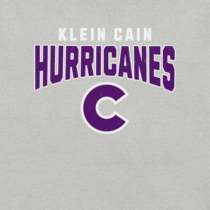 Close-up view of Klein Cain High School Hurricanes Heather Grey Premium Unisex T-shirt 234