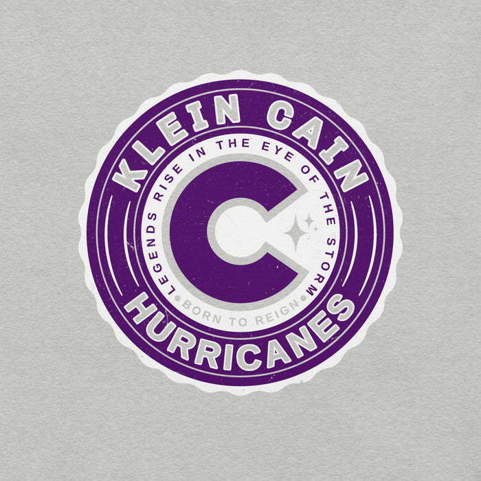 Close-up view of Klein Cain High School Hurricanes Heather Grey Premium Unisex T-shirt 216