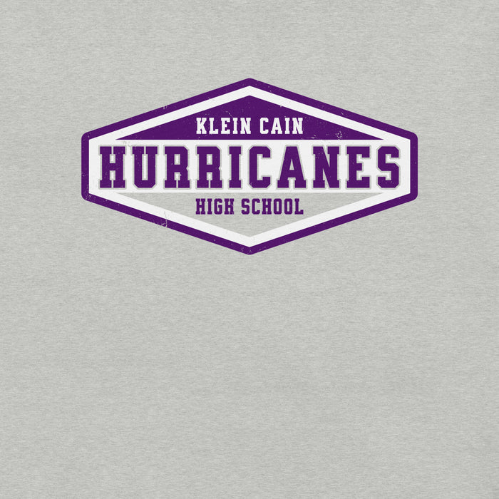 Close-up view of Klein Cain High School Hurricanes Heather Grey Premium Unisex T-shirt 009