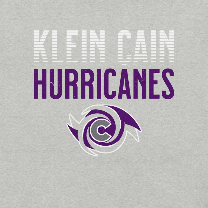 Close-up view of Klein Cain High School Hurricanes Heather Grey Premium Unisex T-shirt 024
