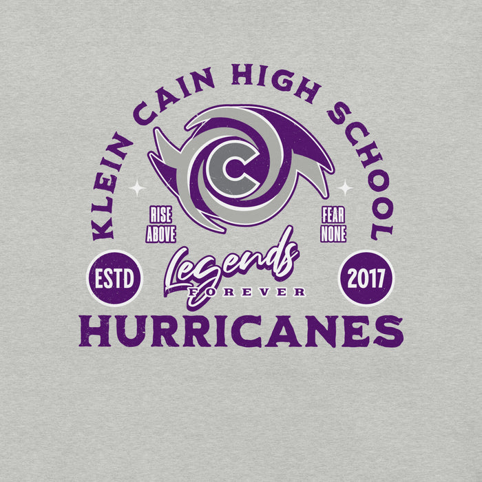 Close-up view of Klein Cain High School Hurricanes Heather Grey Premium Unisex T-shirt 208