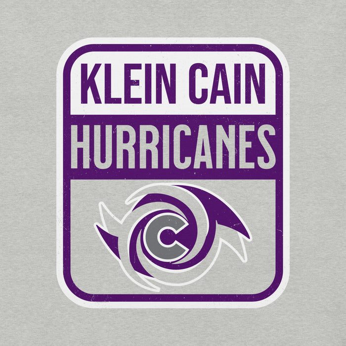 Close-up view of Klein Cain High School Hurricanes Heather Grey Premium Unisex T-shirt 001