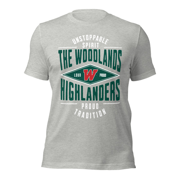 The Woodlands High School Highlanders Athletic Heather Premium Unisex T-shirt 210