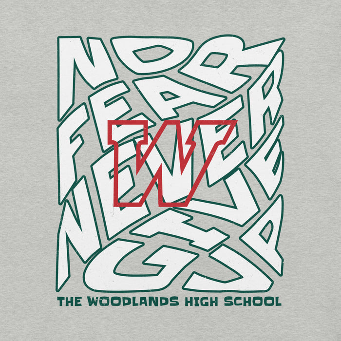Close-up view of The Woodlands High School Highlanders Athletic Heather Premium Unisex T-shirt 236