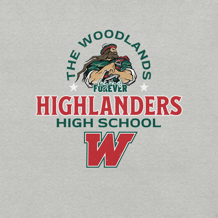 Close-up view of The Woodlands High School Highlanders Athletic Heather Premium Unisex T-shirt 222