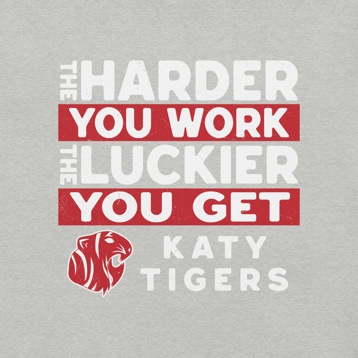 Close-up view of Katy High School Tigers Athletic Heather Grey Premium Unisex T-shirt 238