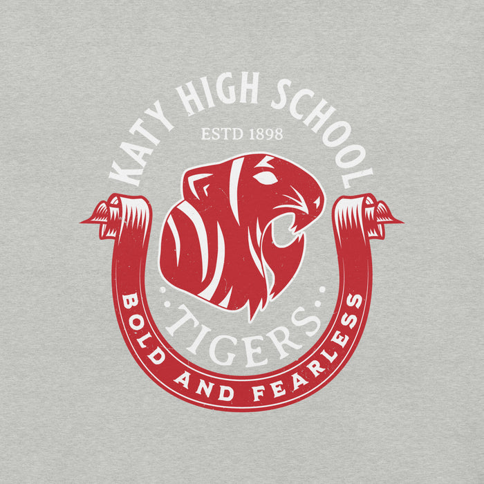 Close-up view of Katy High School Tigers Athletic Heather Grey Premium Unisex T-shirt 229