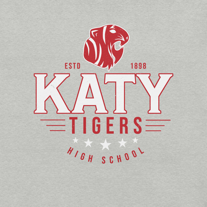 Close-up view of Katy High School Tigers Athletic Heather Grey Premium Unisex T-shirt 217