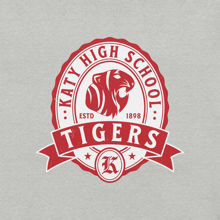 Close-up view of Katy High School Tigers Athletic Heather Grey Premium Unisex T-shirt 212