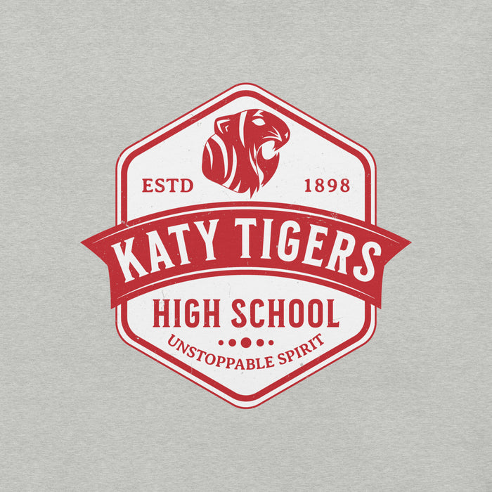 Close-up view of Katy High School Tigers Athletic Heather Grey Premium Unisex T-shirt 209