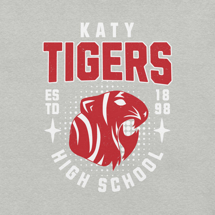 Close-up view of Katy High School Tigers Athletic Heather Grey Premium Unisex T-shirt 204
