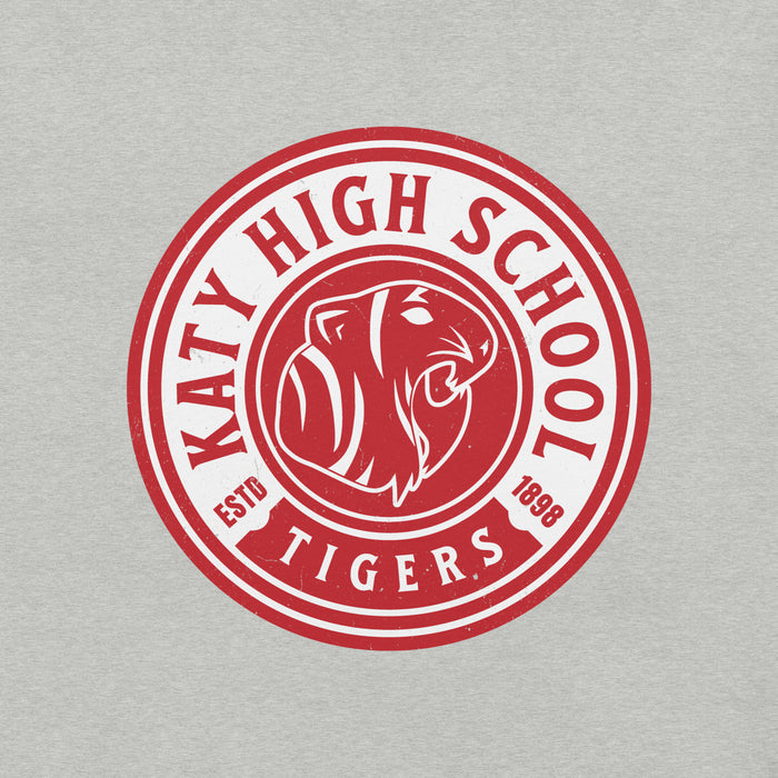 Close-up view of Katy High School Tigers Athletic Heather Grey Premium Unisex T-shirt 220