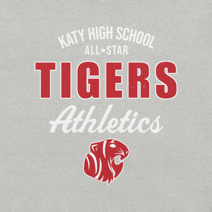 Close-up view of Katy High School Tigers Athletic Heather Grey Premium Unisex T-shirt 034