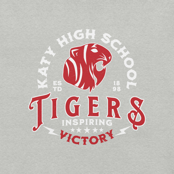 Close-up view of Katy High School Tigers Athletic Heather Grey Premium Unisex T-shirt 206