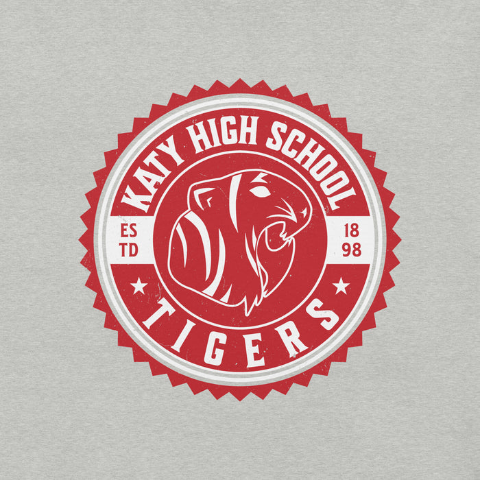 Close-up view of Katy High School Tigers Athletic Heather Grey Premium Unisex T-shirt 203
